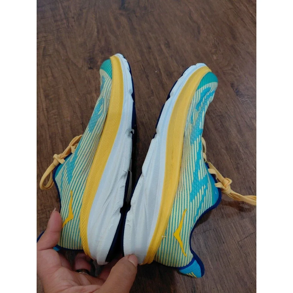 Hoka One One Clifton 9 Youth Size 6MD Green Yellow Blue